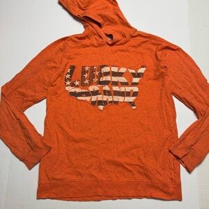 Lucky Brand Youth Lightweight Map Logo Hoodie Flecked Orange Size: Large